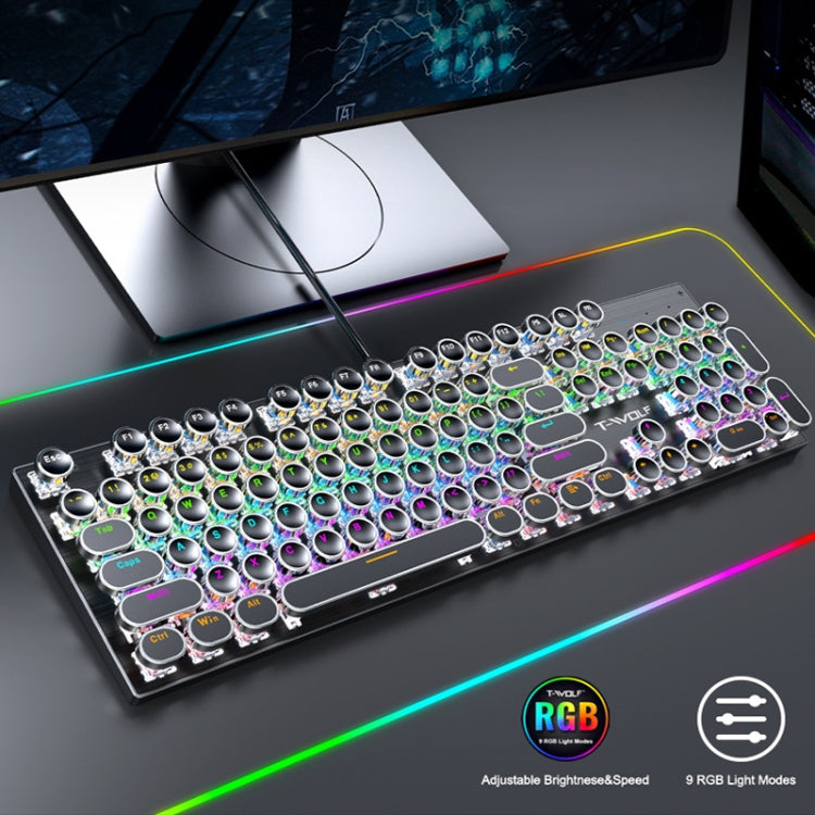 T-WOLF T75 104 Keys Adjustable RGB Light Computer Game Wired Mechanical Keyboard(White) - Wired Keyboard by T-WOLF | Online Shopping South Africa | PMC Jewellery | Buy Now Pay Later Mobicred