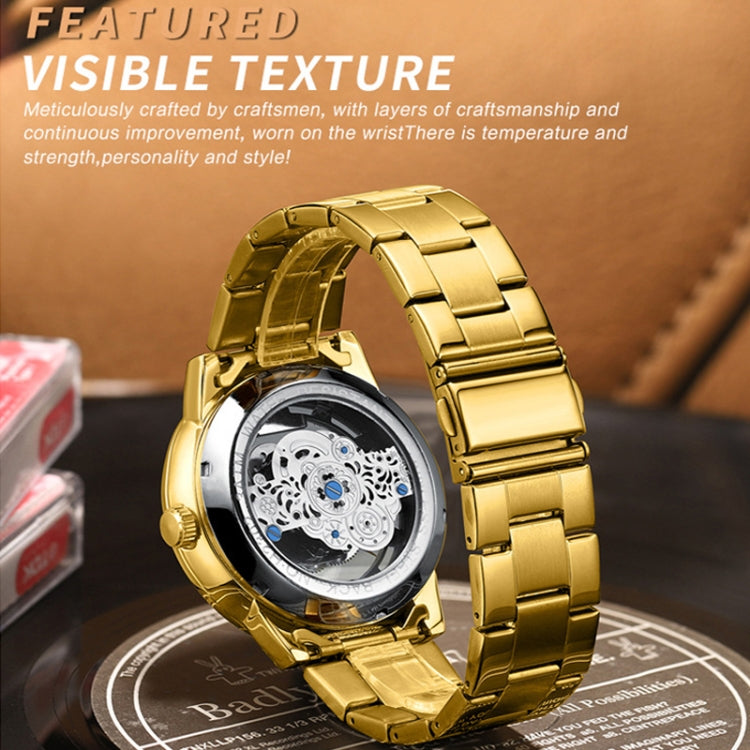 BINBOND B3030 Embossed Dragon Luminous Waterproof Quartz Watch, Color: Brown Leather-Full-gold-White - Leather Strap Watches by BINBOND | Online Shopping South Africa | PMC Jewellery