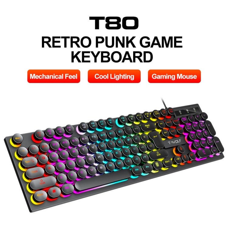 T-WOLF T80 104-Keys RGB Illuminated Office Game Wired Punk Retro Keyboard, Color: Black - Wired Keyboard by T-WOLF | Online Shopping South Africa | PMC Jewellery | Buy Now Pay Later Mobicred