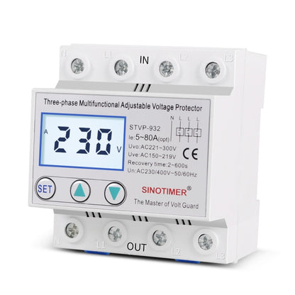 SINOTIMER STVP-932 50A 3-phase 380V LCD Self-resetting Adjustable Surge Voltage Protector - Other Tester Tool by SINOTIMER | Online Shopping South Africa | PMC Jewellery | Buy Now Pay Later Mobicred