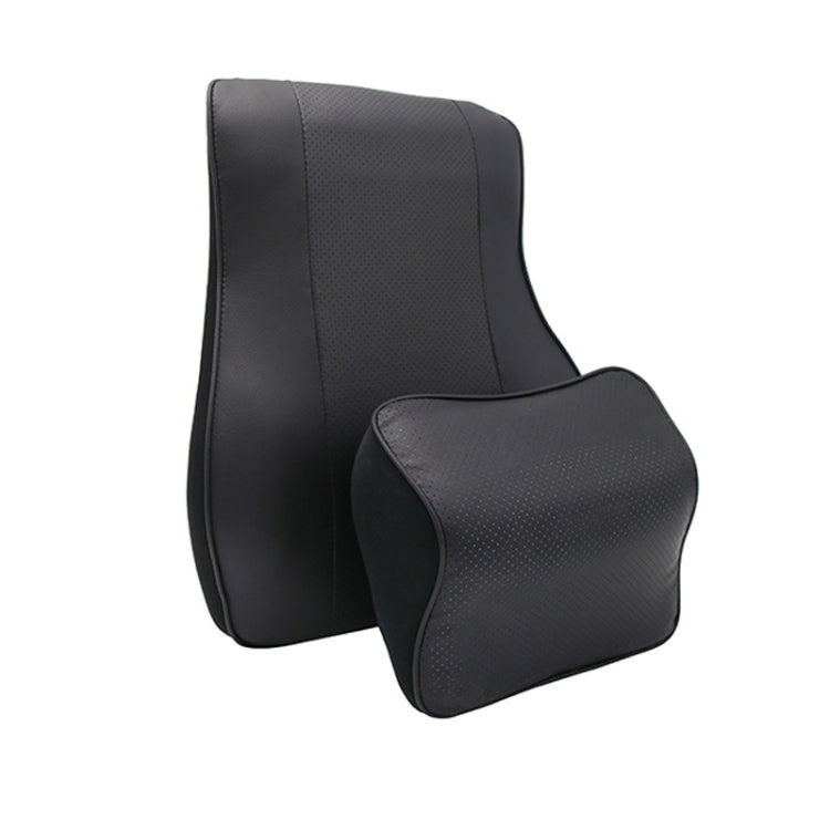 Leather Memory Foam All Season Car Seat Neck Support Cushion Headrest+Waist Pad(Black) - Seat Accessories by PMC Jewellery | Online Shopping South Africa | PMC Jewellery | Buy Now Pay Later Mobicred