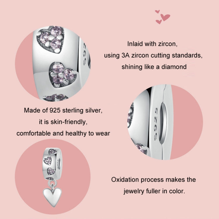 S925 Sterling Silver Platinum Plated Smart Heart Love Buckle DIY Beads(SCC2694) - Jewelry Accessories by PMC Jewellery | Online Shopping South Africa | PMC Jewellery