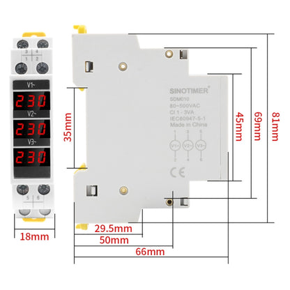 SINOTIMER SDM010 Modular Rail Type AC Three-Phase Digital Voltmeter Electronic Instrumentation - Current & Voltage Tester by SINOTIMER | Online Shopping South Africa | PMC Jewellery | Buy Now Pay Later Mobicred