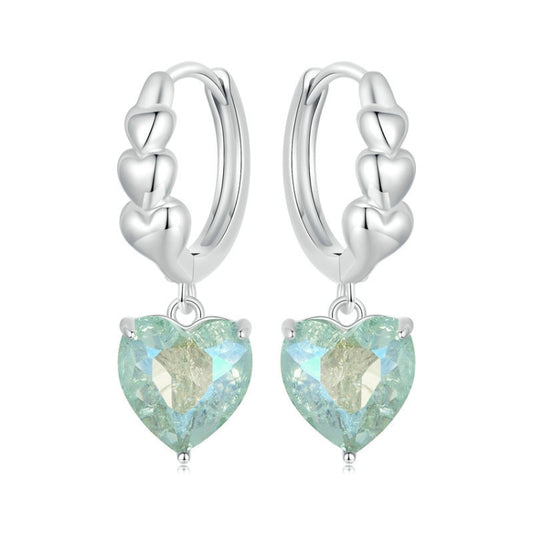 S925 Sterling Silver Blue Green Ice Zirconium Heart Shaped Women Earrings(SCE1706) - Stud Earrings & Earrings by PMC Jewellery | Online Shopping South Africa | PMC Jewellery