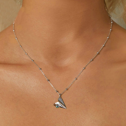 S925 Sterling Silver Paper Airplane Necklace Valentine Day Platinum-plated Jewelry(SCN516) - Necklaces & Pendants by PMC Jewellery | Online Shopping South Africa | PMC Jewellery