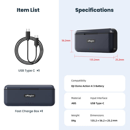 For DJI Action 4 / 3 aMagisn Fast Charge Charging Box Charger Sports Camera Accessories - Cable & Charger by aMagisn | Online Shopping South Africa | PMC Jewellery | Buy Now Pay Later Mobicred