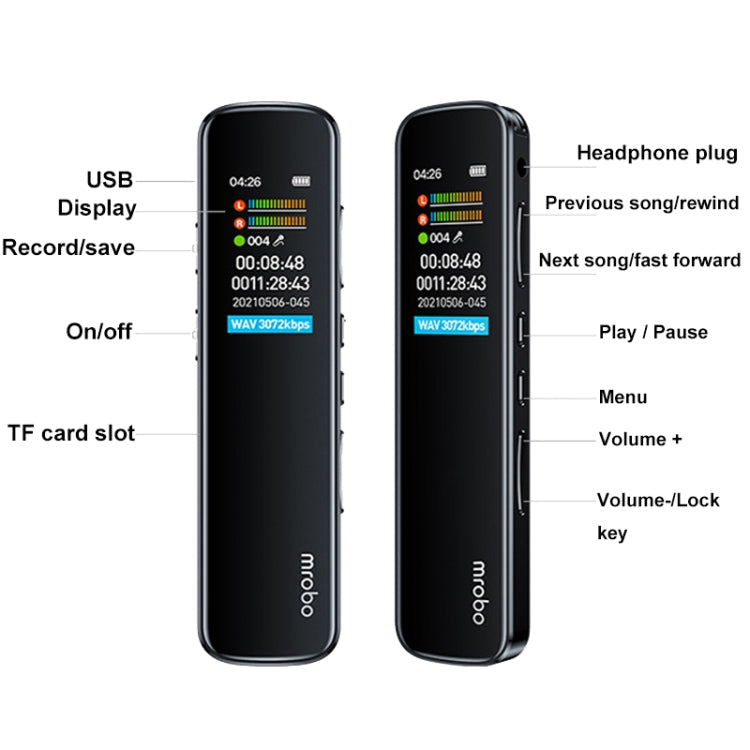 Mrobo RV-19 0.96-inch HD Screen 3D Noise Reduction Recording Pen Music Player, Capacity: 32GB(Black) - Recording Pen by Mrobo | Online Shopping South Africa | PMC Jewellery | Buy Now Pay Later Mobicred