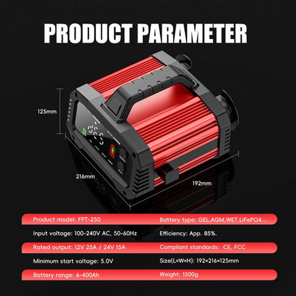 FOXSUR 25A 12V/24V Portable High-Power Car Ship Motorcycle Charger(EU Plug) - Battery Charger by FOXSUR | Online Shopping South Africa | PMC Jewellery | Buy Now Pay Later Mobicred