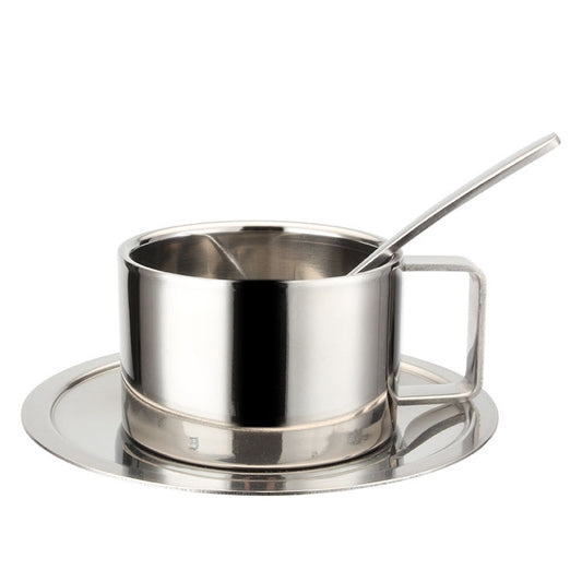 304 Stainless Steel 3 In 1 Double Layer Coffee Cup With Dish and Spoon Heat Insulation and Anti-Scald Milk Tea Mug(Stainless Steel Color) - Vacuum Thermoses & Cups by PMC Jewellery | Online Shopping South Africa | PMC Jewellery | Buy Now Pay Later Mobicred