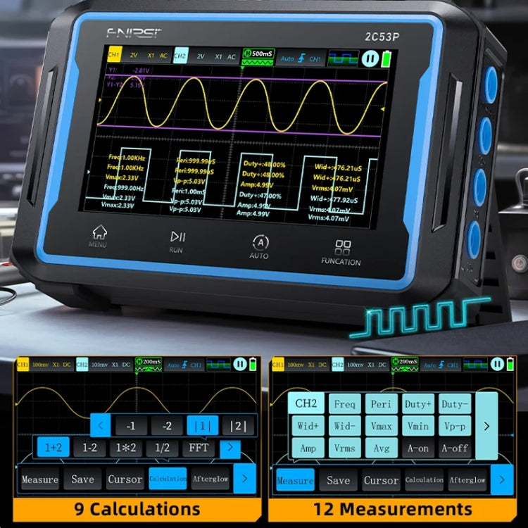 FNIRSI 2C53P Dual Channel Flat Panel Digital Oscilloscope Multimeter Signal Generator 3 In 1(Black) - free shipping - PMC TechLife - Order now!