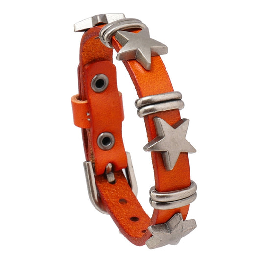 Personalized Street Punk Style Bracelet Pentagram Vintage Cowhide Bracelet(Orange) - Bracelets by PMC Jewellery | Online Shopping South Africa | PMC Jewellery | Buy Now Pay Later Mobicred