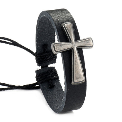 Simple Woven Leather Bracelet Vintage Adjustable Band Wristlet, Style: Cross C Model - Bracelets by PMC Jewellery | Online Shopping South Africa | PMC Jewellery | Buy Now Pay Later Mobicred