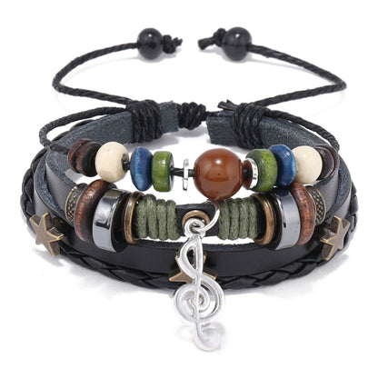 Simple Multi-Layer Beaded Leather Bracelet Personalized Musical Note Charm Bracelet(Black) - Bracelets by PMC Jewellery | Online Shopping South Africa | PMC Jewellery | Buy Now Pay Later Mobicred