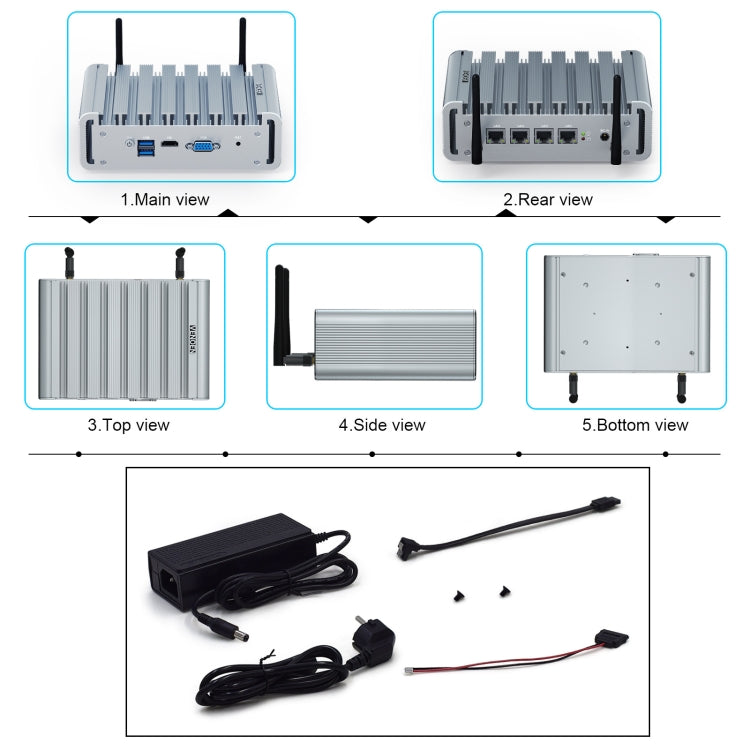 HYSTOU P09B-J4125-4L 8GB DDR4+128GB SSD Industrial Computer Soft Route From 2.5G Multi -Network HTPC Server Mini Console(With US Adapter) - free shipping - PMc TechLife - Order now!