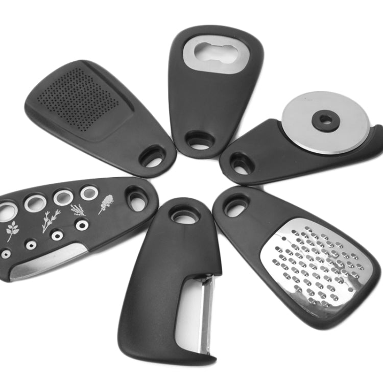 6 In 1 Stackable Kitchen Gadgets Melon Peeler Herb Chopper Garlic Grater Can Opener Pizza Cutter(Black) - Gadgets by PMC Jewellery | Online Shopping South Africa | PMC Jewellery | Buy Now Pay Later Mobicred