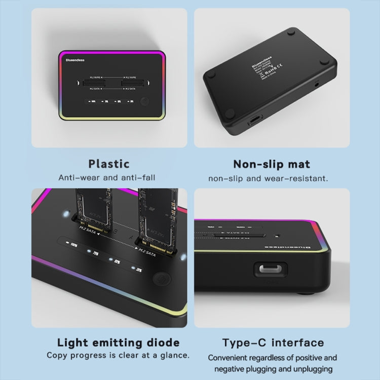 RGB Dual SATA Blueendless M.2 Dual-Slot Hard Drive Base Solid State Hard Drive Box, US Plug - HDD Enclosure by PMC Jewellery | Online Shopping South Africa | PMC Jewellery | Buy Now Pay Later Mobicred