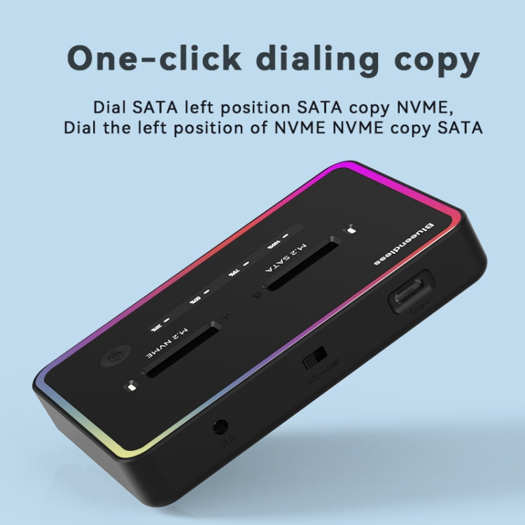 RGB Dual SATA Blueendless M.2 Dual-Slot Hard Drive Base Solid State Hard Drive Box, US Plug - HDD Enclosure by PMC Jewellery | Online Shopping South Africa | PMC Jewellery | Buy Now Pay Later Mobicred