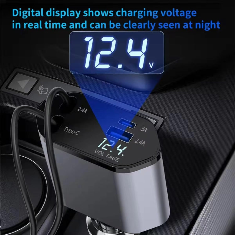 4-In-1 120W Multifunctional USB Retractable Dual-Line Digital Display Car Fast Charger(8 Pin + Type-C) - Car Charger by PMC Jewellery | Online Shopping South Africa | PMC Jewellery | Buy Now Pay Later Mobicred