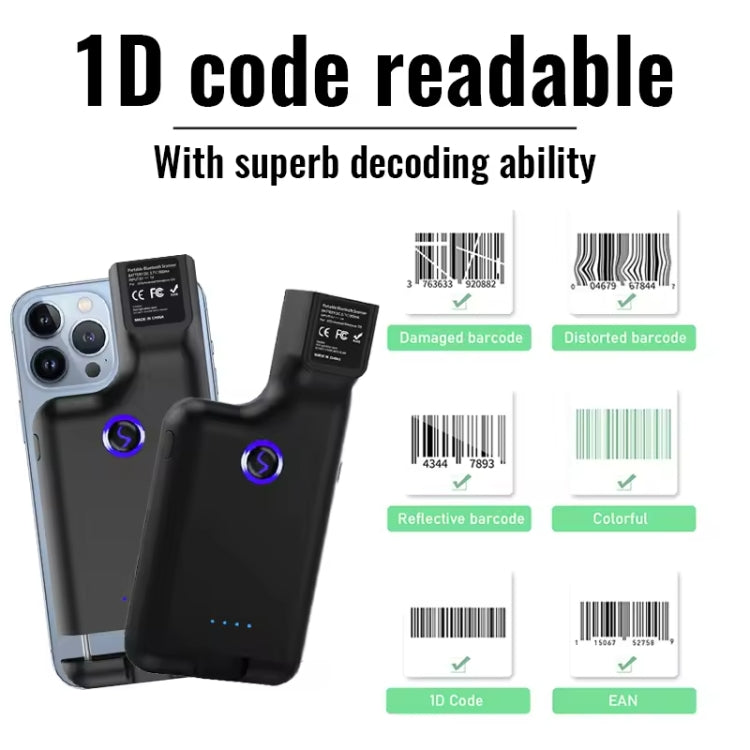 1D Bluetooth Barcode Scanner Wireless Back Clip Phone Barcode Reader - Barcode Scanner by PMC TechLife | Online Shopping South Africa | PMC TechLife | Buy Now Pay Later Mobicred