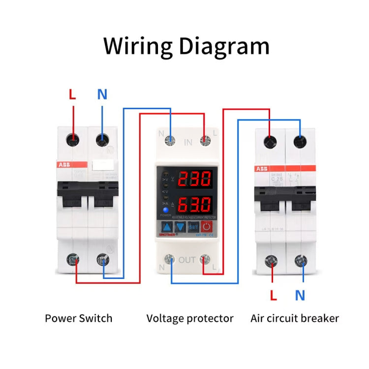 SINOTIMER SVP-718 63A Adjustable Self-resetting Intelligent Over-voltage and Under-voltage Protector 220V AC - free shipping - PMC TechLife - Order now!