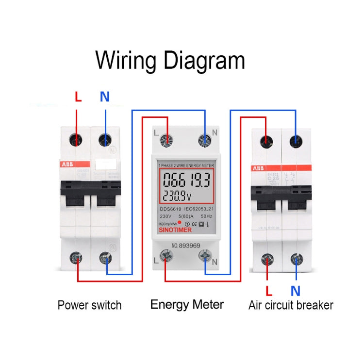 SINOTIMER  DDS6619 80A 230V Din Rail Single Phase Energy Meter Voltage Current Power Meter Without Backlight - free shipping - PMC TechLife - Order now!