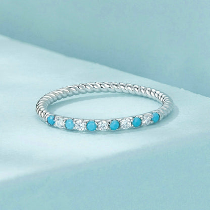 S925 Sterling Silver Platinum Zircon Vintage Blue Turquoise Ring(No.7) - Rings by PMC Jewellery | Online Shopping South Africa | PMC Jewellery | Buy Now Pay Later Mobicred