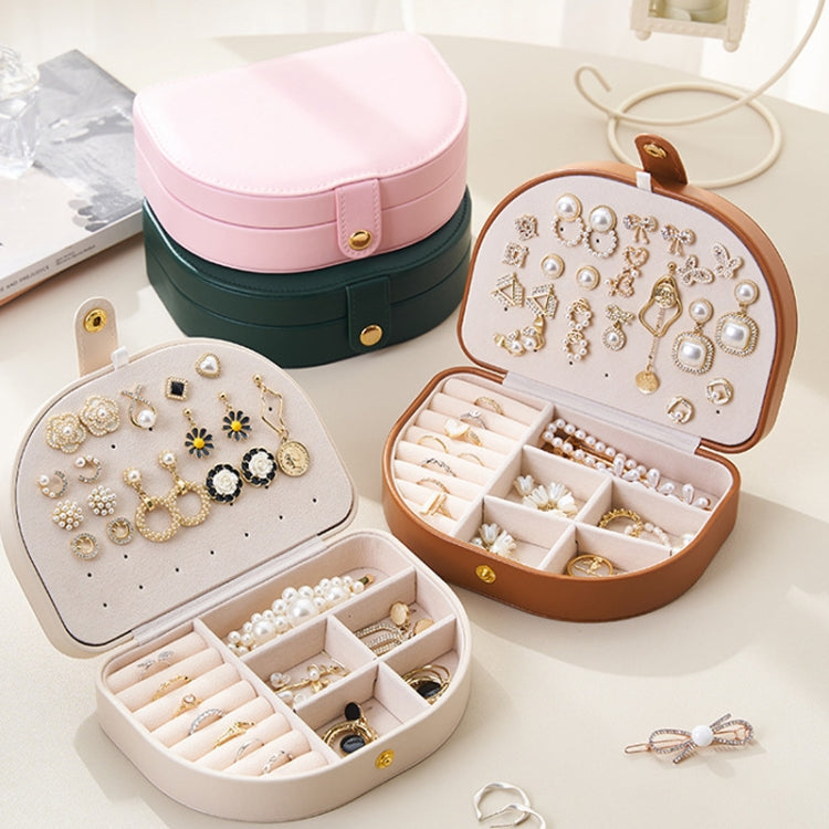 Double Layer PU Jewelry Storage Box Semi-circular Portable Earring Necklace Ring Organizer Box(Ink Green) - Jewelry Storages by PMC Jewellery | Online Shopping South Africa | PMC Jewellery | Buy Now Pay Later Mobicred