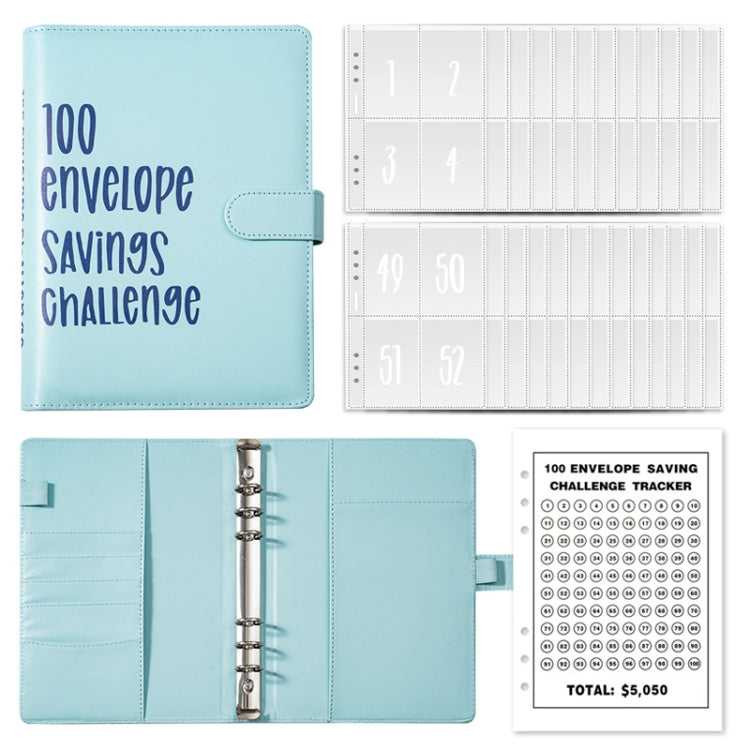 A5 100 Day Savings Challenge Envelope Budget Planner Binder Notebook Handbook, Color: Words Blue - Notebooks by PMC Jewellery | Online Shopping South Africa | PMC Jewellery | Buy Now Pay Later Mobicred