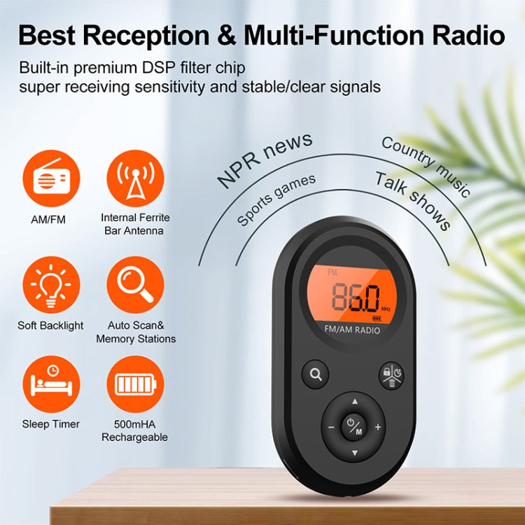 M01 Mini Portable Rechargeable FM / AM Radio With Backlight(Black) - Radio Player by PMC TechLife | Online Shopping South Africa | PMC TechLife | Buy Now Pay Later Mobicred