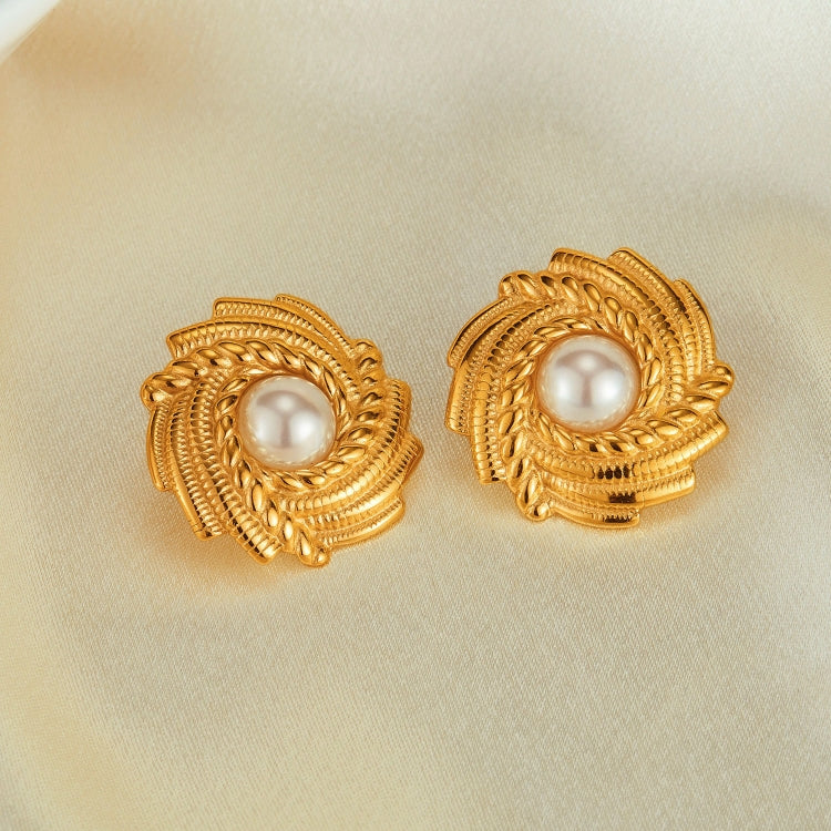 OPK GE908 1pair Vintage Stainless Steel Textured Earrings Personalized Pearl Earrings - Stud Earrings & Earrings by OPK | Online Shopping South Africa | PMC Jewellery | Buy Now Pay Later Mobicred