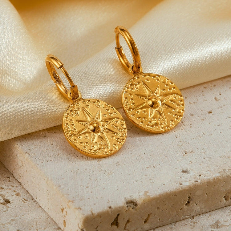 OPK GE917 1pair Simple Stainless Steel Round Plaque Earrings Vintage Temperament Earrings - Stud Earrings & Earrings by OPK | Online Shopping South Africa | PMC Jewellery | Buy Now Pay Later Mobicred