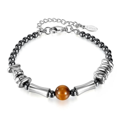 OPK GS1550 Personalized Stainless Steel Black Gallstone Tiger Eye Stone Bracelet - Bracelets by OPK | Online Shopping South Africa | PMC Jewellery | Buy Now Pay Later Mobicred