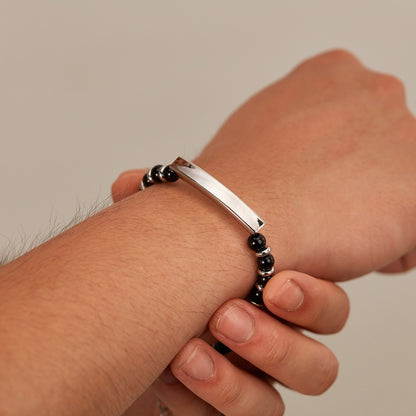 OPK GS1552 Stainless Steel Onyx Beaded Bracelet, Color: Steel Color - Bracelets by OPK | Online Shopping South Africa | PMC Jewellery | Buy Now Pay Later Mobicred