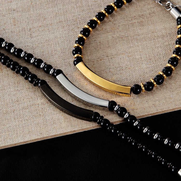 OPK GS1552 Stainless Steel Onyx Beaded Bracelet, Color: Gold - Bracelets by OPK | Online Shopping South Africa | PMC Jewellery | Buy Now Pay Later Mobicred