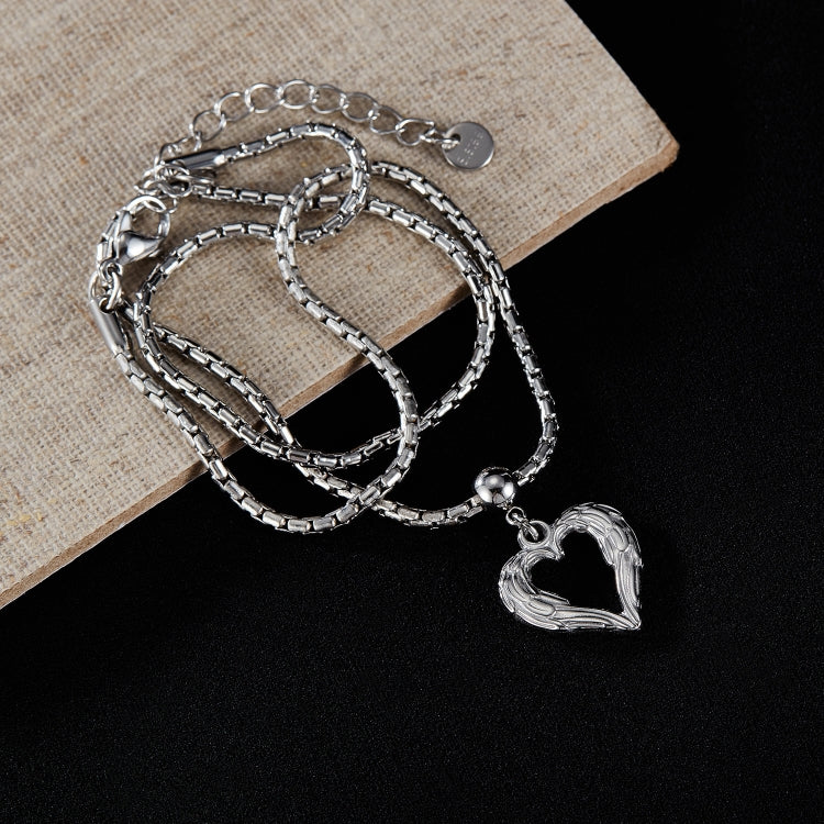 OPK GX2410 Personalized Vintage Feather Heart Alloy Pendant Steel Necklace - Necklaces & Pendants by OPK | Online Shopping South Africa | PMC Jewellery | Buy Now Pay Later Mobicred