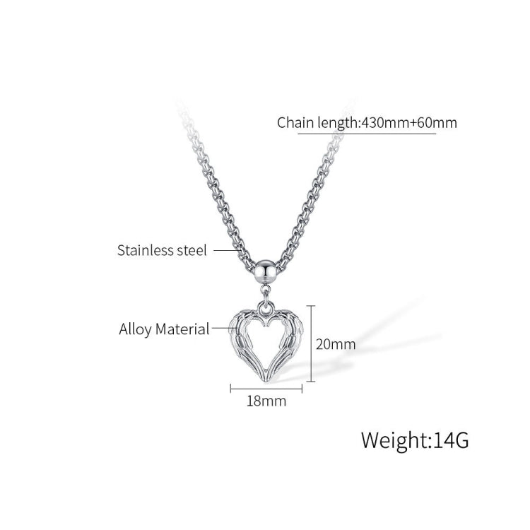 OPK GX2410 Personalized Vintage Feather Heart Alloy Pendant Steel Necklace - Necklaces & Pendants by OPK | Online Shopping South Africa | PMC Jewellery | Buy Now Pay Later Mobicred