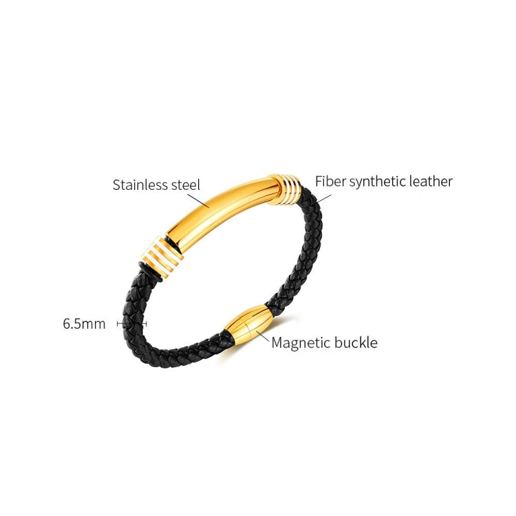 OPK PH1586 Simple Men Leather Bracelet Stainless Steel Magnetic Insert Buckle Bracelet, Color: Gold - Bracelets by OPK | Online Shopping South Africa | PMC Jewellery | Buy Now Pay Later Mobicred