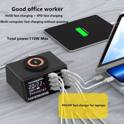 X9M 9-in-1 110W USB+PD Smart Multi-ports QI Magnetic Wireless Charger, Spec: Black US Plug - Multifunction Charger by PMC Jewellery | Online Shopping South Africa | PMC Jewellery | Buy Now Pay Later Mobicred