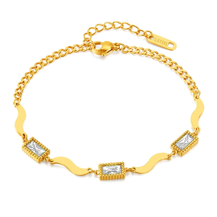 OPK GS1570 Stainless Steel Hand Jewelry Square Glass Crystal Zirconia Bracelet(White Zircon) - Bracelets by OPK | Online Shopping South Africa | PMC Jewellery | Buy Now Pay Later Mobicred