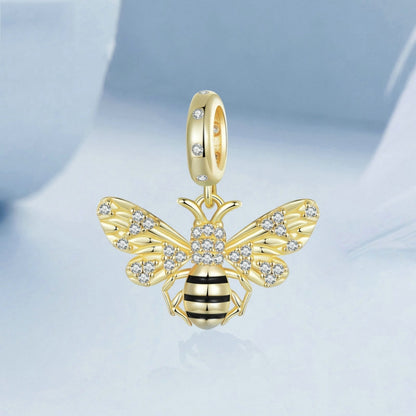 S925 Sterling Silver Gold-Plated Bee DIY Bracelet Pendant(BSC1035) - Jewelry Accessories by PMC Jewellery | Online Shopping South Africa | PMC Jewellery | Buy Now Pay Later Mobicred