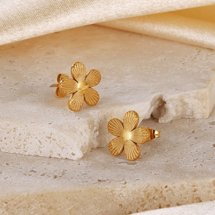 OPK GE941 1pair Vintage Stainless Steel Flower Earrings(Gold) - Stud Earrings & Earrings by OPK | Online Shopping South Africa | PMC Jewellery | Buy Now Pay Later Mobicred