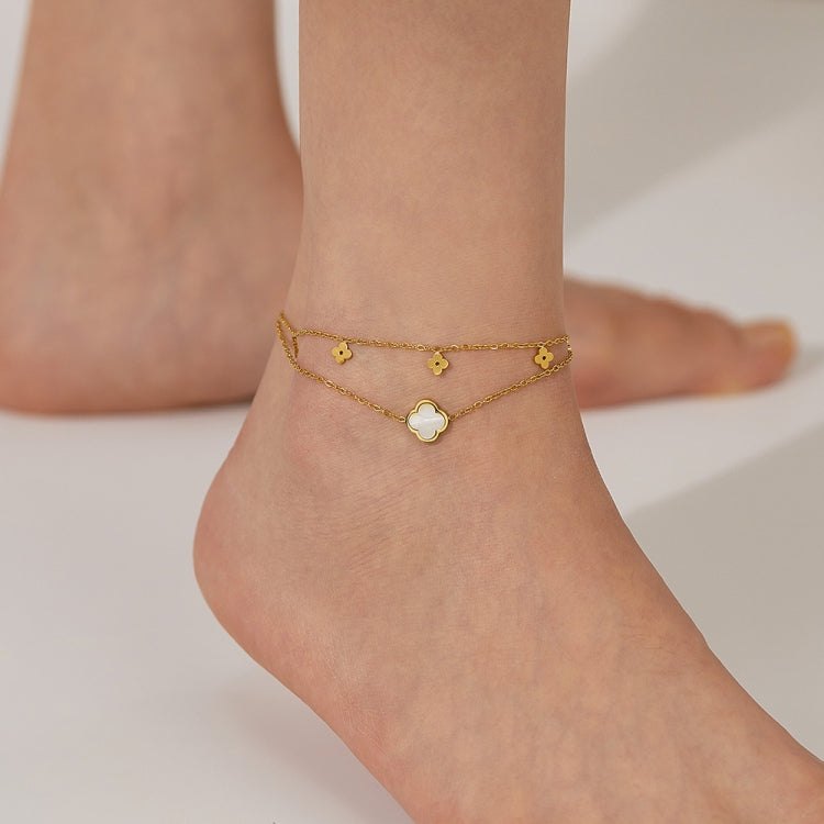 OPK GZ191 Skeleton Flower Double Chain Stainless Steel Anklets(Gold) - Anklets by OPK | Online Shopping South Africa | PMC Jewellery | Buy Now Pay Later Mobicred