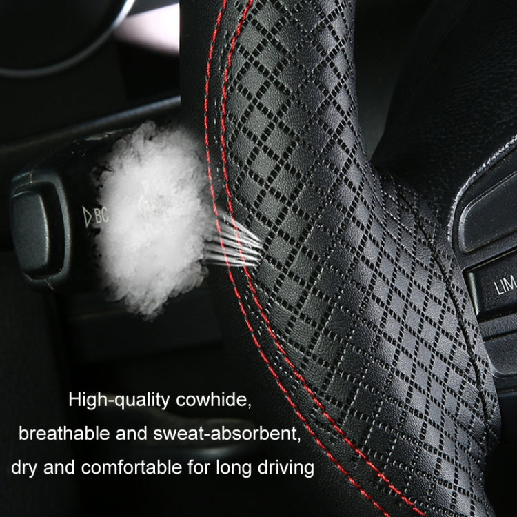 38cm Cowhide Embossed Hand-Stitched Double-Line Steering Wheel Cover(Black White Line) - Steering Wheel Accessories by PMC TechLife | Online Shopping South Africa | PMC TechLife | Buy Now Pay Later Mobicred