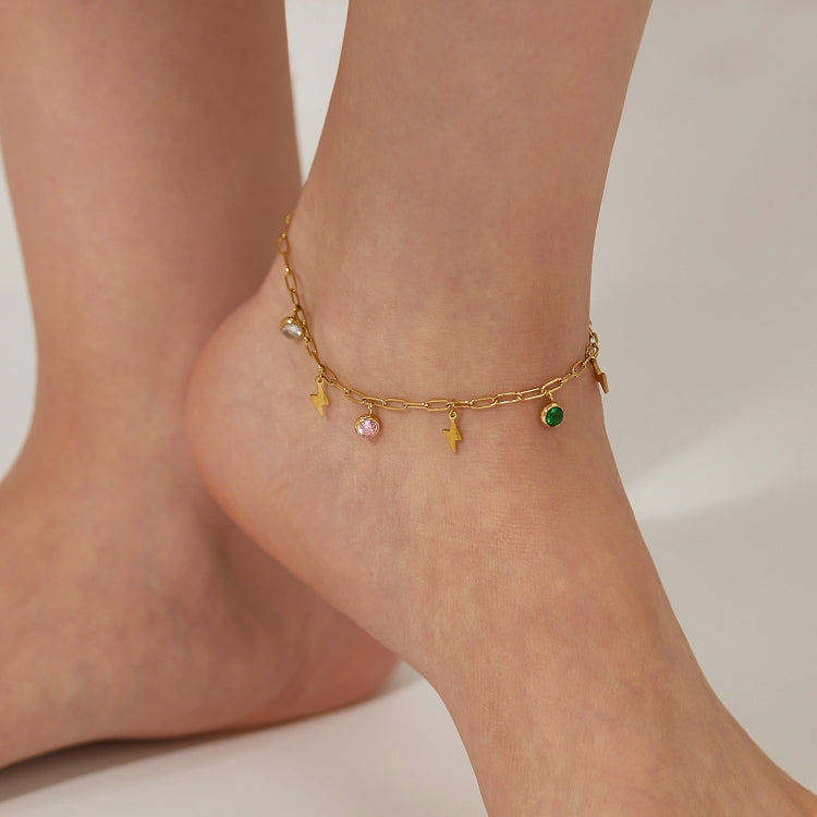 OPK GZ201 Stainless Steel Dopamine Zirconia Flash Small Pendant Anklets(Gold) - Anklets by OPK | Online Shopping South Africa | PMC Jewellery | Buy Now Pay Later Mobicred