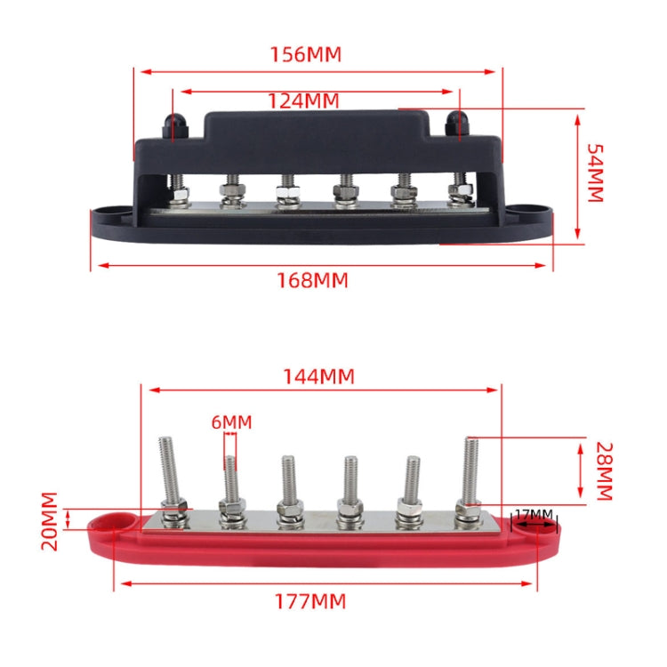 M6 RV Yacht High Current 6-column 250A Base Busbar, Color: Black - Fuse by PMC Jewellery | Online Shopping South Africa | PMC Jewellery | Buy Now Pay Later Mobicred