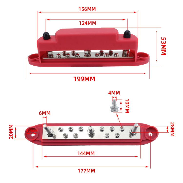 M6 3-post 10-way RV Yacht Short-circuit Proof Base DC Busbar, Color: Red - Fuse by PMC Jewellery | Online Shopping South Africa | PMC Jewellery | Buy Now Pay Later Mobicred