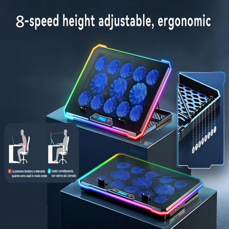 ICE COOREL K15C Smart Adjustable Laptop Radiator Base With RGB Lighting Effect, Color: 15 Fans - Cooling Pads by ICE COOREL | Online Shopping South Africa | PMC Jewellery | Buy Now Pay Later Mobicred