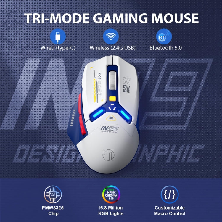 Inphic IN9 Tri-mode Wireless Bluetooth Gaming Office Computer Mouse(White Silent Edition) - Wireless Mice by Inphic | Online Shopping South Africa | PMC Jewellery | Buy Now Pay Later Mobicred