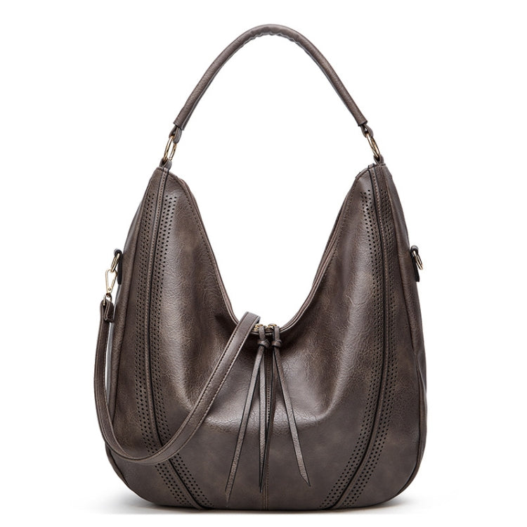 Women Large Capacity Tote Bag PU Leather Shoulder Bag Light Gray - Handbags by PMC TechLife | Online Shopping South Africa | PMC TechLife | Buy Now Pay Later Mobicred