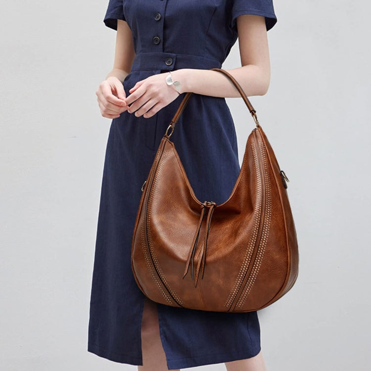Women Large Capacity Tote Bag PU Leather Shoulder Bag Light Gray - Handbags by PMC TechLife | Online Shopping South Africa | PMC TechLife | Buy Now Pay Later Mobicred